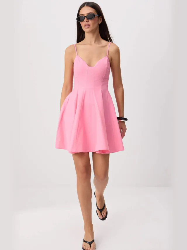 Trendyol TRENDYOLMİLLA Dames Roze Stippen Kort / Mini Mouwloos Avond / Dagelijks Skater Jurken