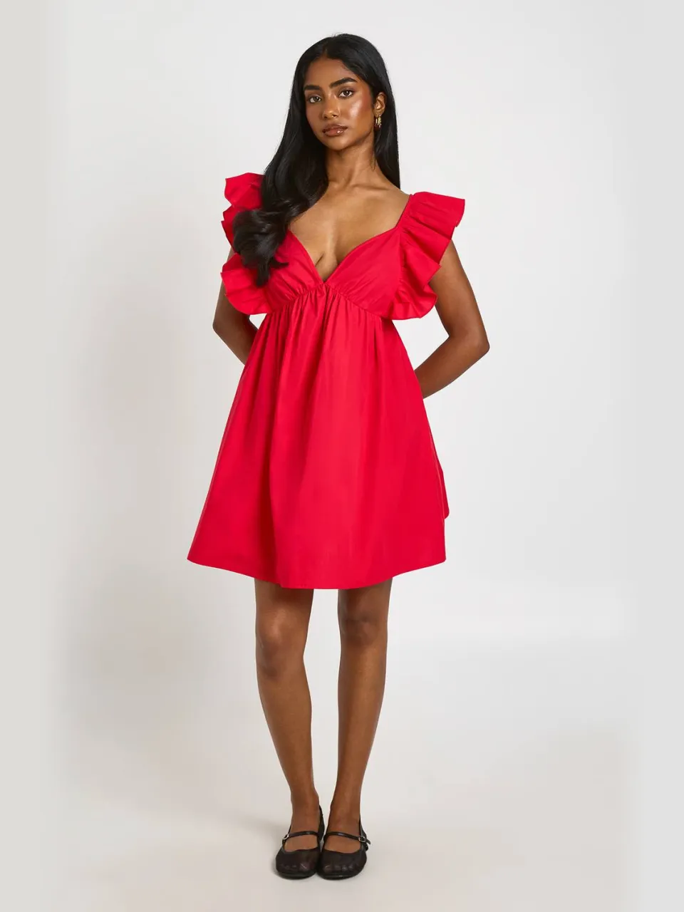 boohoo Dames Mini-jurk Met Ruches Op De Schouders En Open Rug rood, foto 3