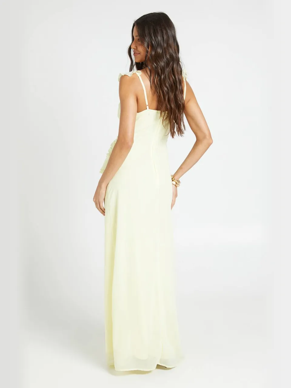 boohoo Dames Chiffon Maxi Jurk Met Geplooid Middel En Ruche Detail citroen, foto 3