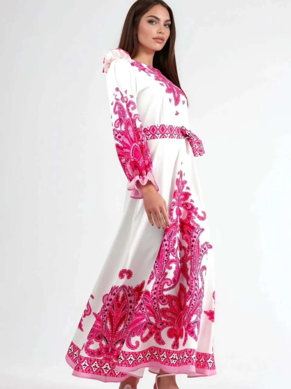 MSN Collection Paisley Print Maxi Jurk met Strikdetails veelkleurig, foto 2