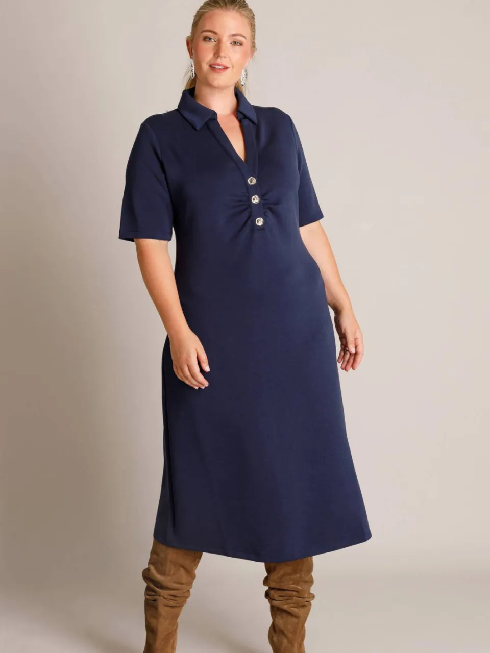 Yest Curve jurk met kraagje Plus Size - donkerblauw, foto 4