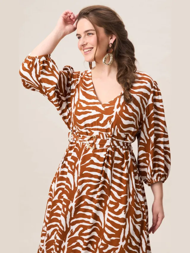 Miss Etam Plus zomerjurk met zebraprint camel, foto 4