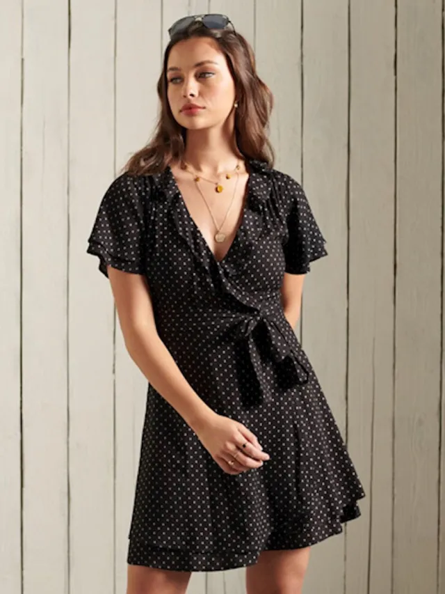 Superdry Summer Wrap jurk - Dames - Jurken Black 70S Geo