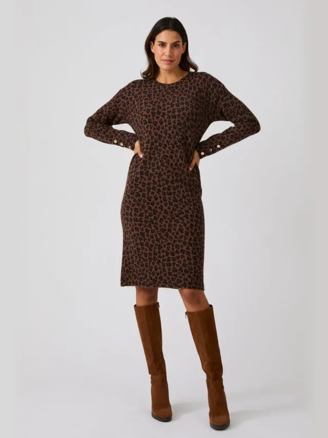 Damart Thermolactyl dierenprint sweaterjurk - Dames - Bruin