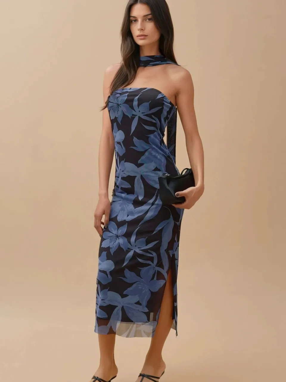 Hiccup Strapless Bloemen Midi-jurk blauw, foto 2