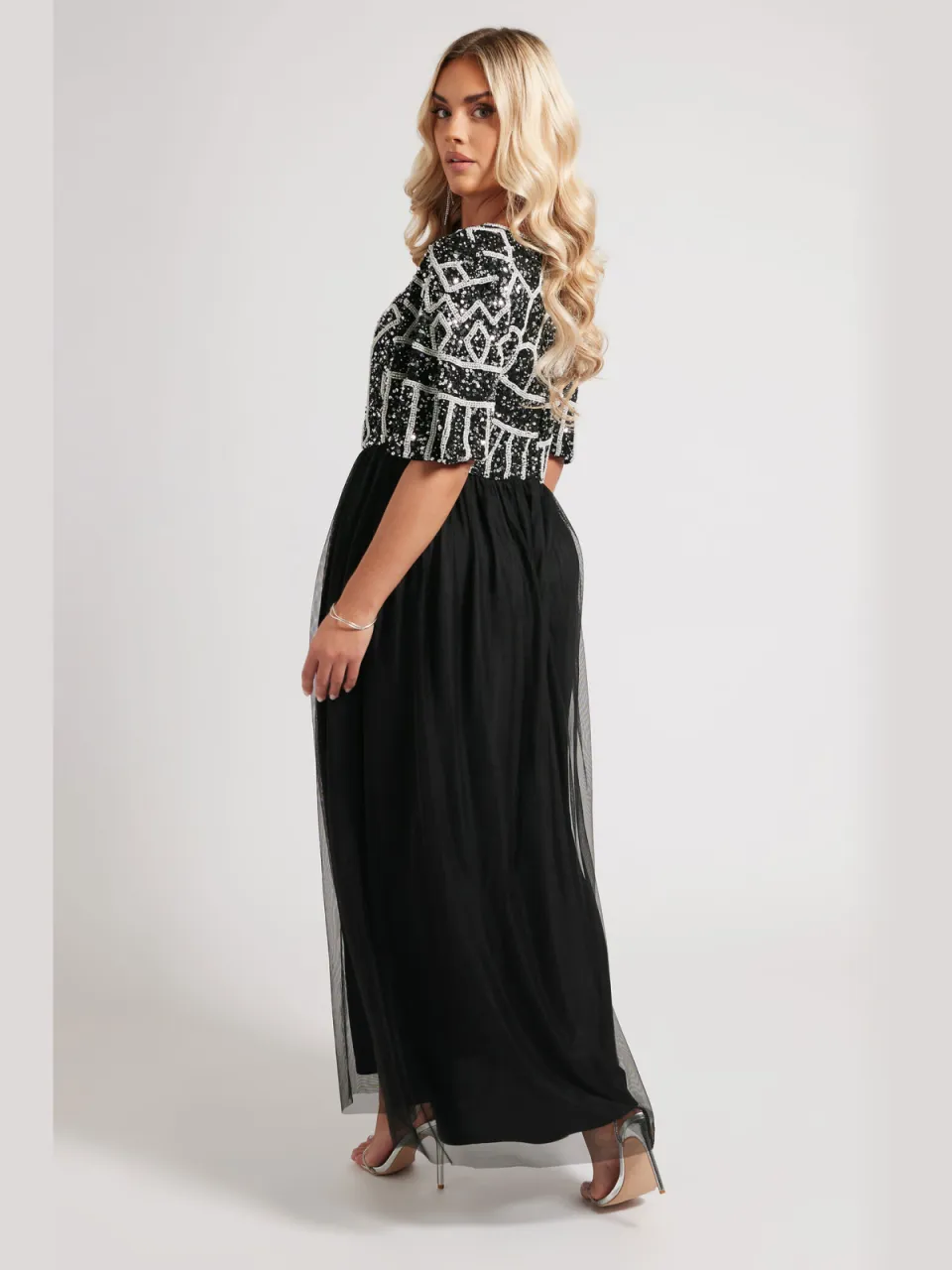 Luxe: Ultimate Embellishment Luxe Zwarte Abstracte Maxijurk Met Paillettensize 46, foto 4