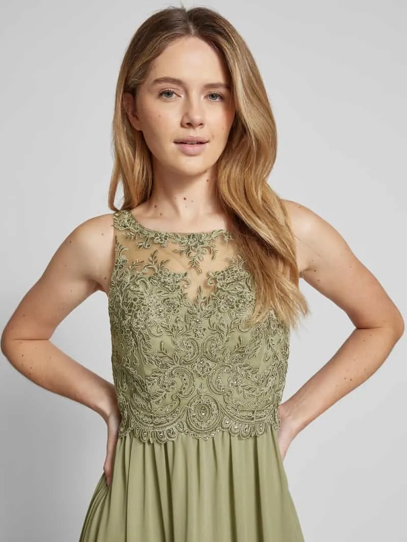Laona Avondjurk met siersteentjes en bloemenborduursels olijfgroen, foto 4