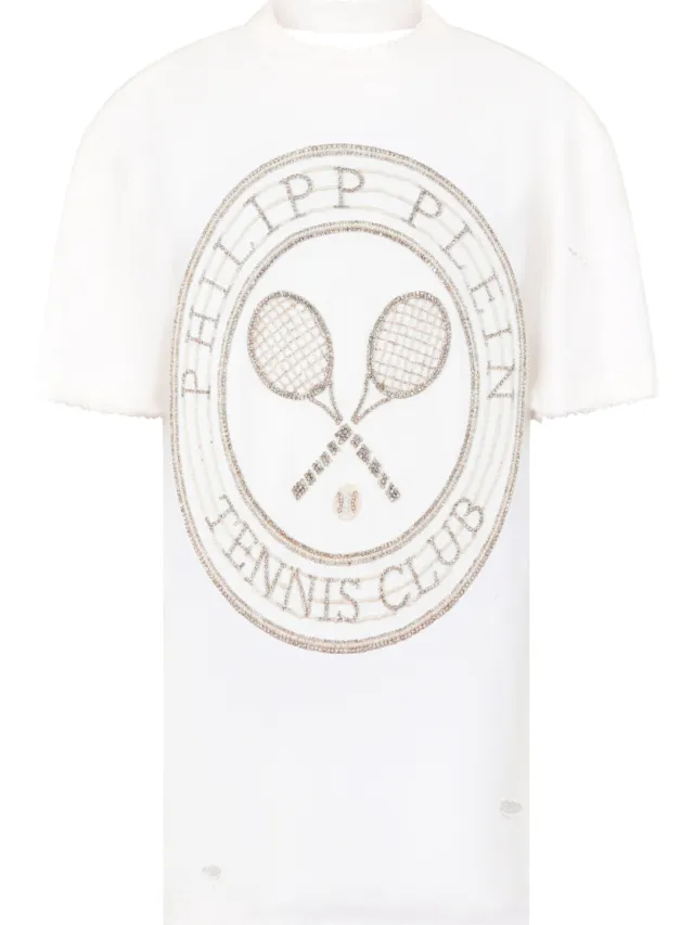 Philipp Plein Open Back T-Shirt Mini Dress Tennis Club crème, foto 2