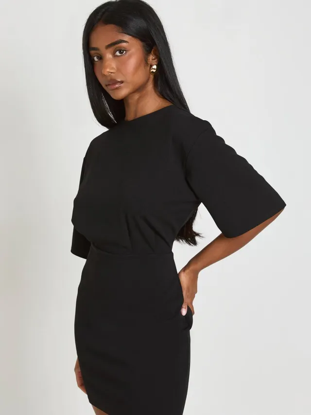 boohoo Dames Jersey Crepe Mini Jurk Met Halve Mouwen zwart, foto 2