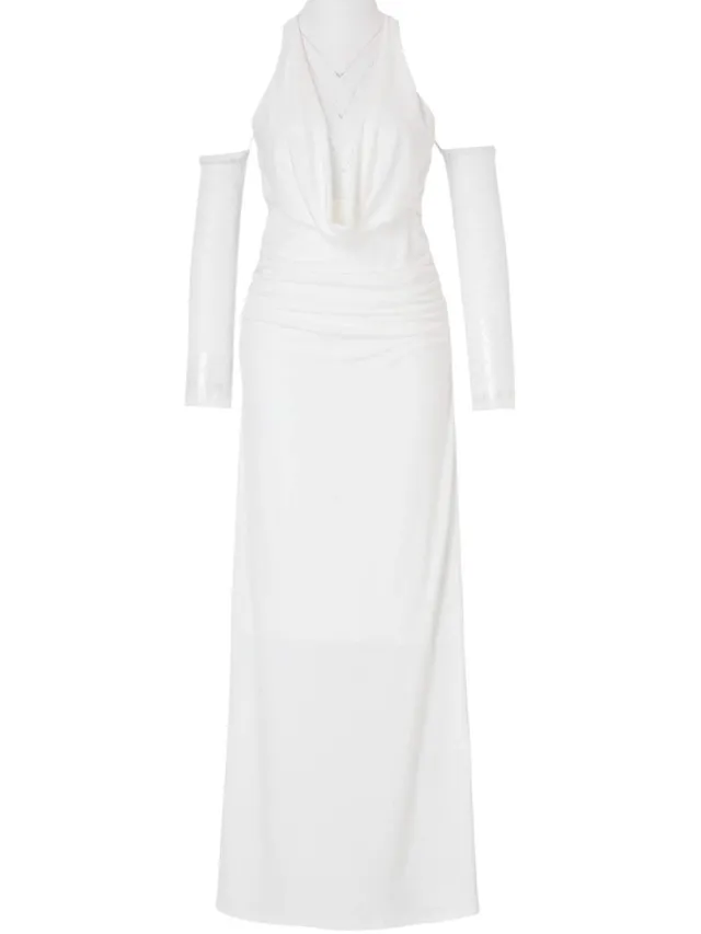 Trendyol TRENDYOLMİLLA Dames Wit Effen Maxi Driekwart mouw Stijlvol/Avond Recht Avond & Gala Jurk