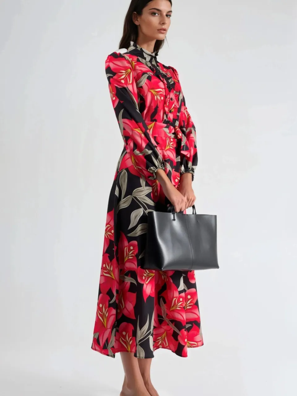 MSN Collection Floral Maxi-jurk met Strikdetail rood, foto 2