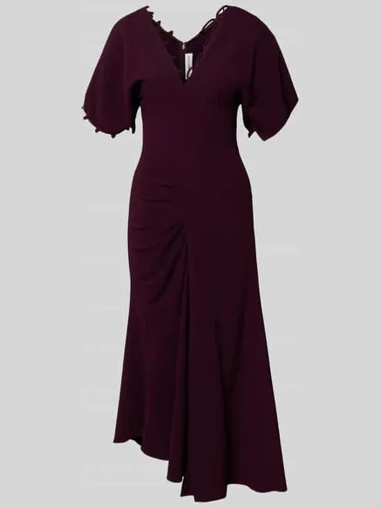Victoria Beckham Midi-jurk van viscosemix bordeaux, foto 2