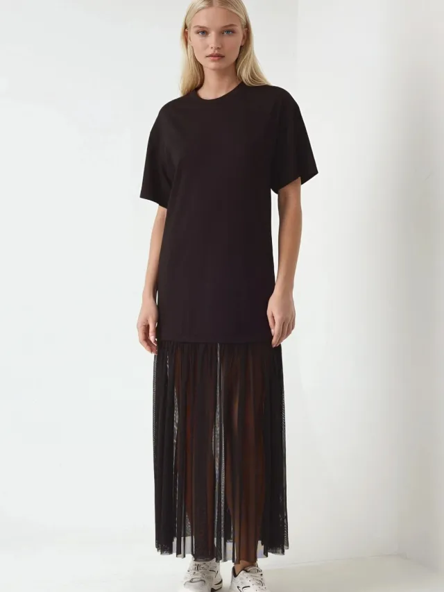 Hiccup Midi-jurk met Tule Rok Pika Collectie Zwart