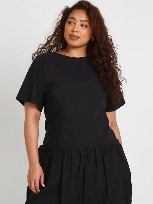 boohoo Dames Plus Pofbal Droppende Zoom Mini-Jurk Zwart