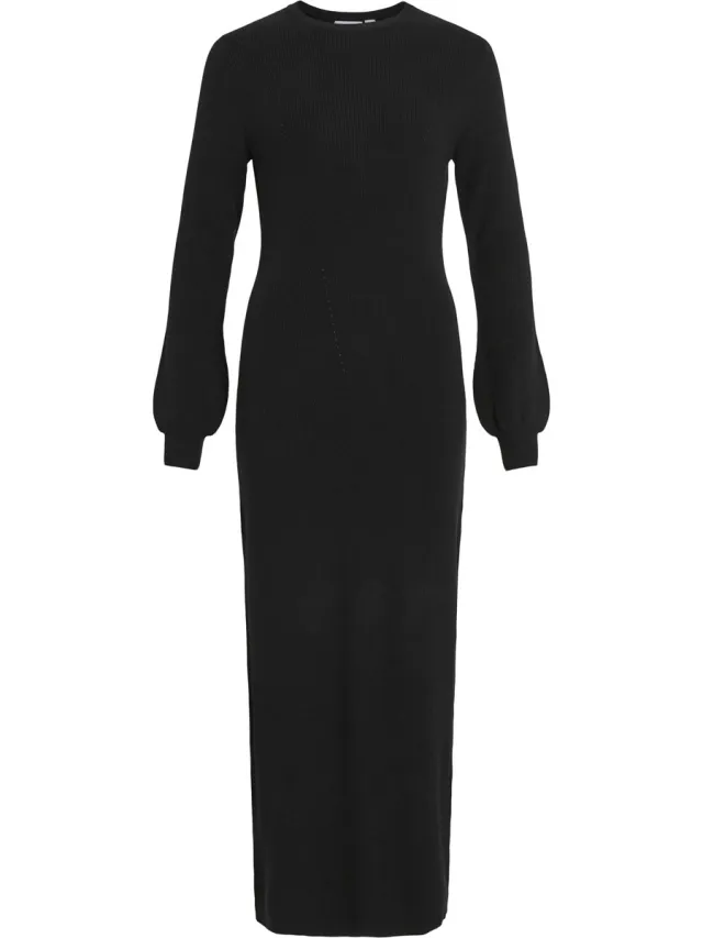 Vila VIKALIA L/S O-NECK ANKLE KNIT DRESS 1/KA - Dames - Maxi jurken Black