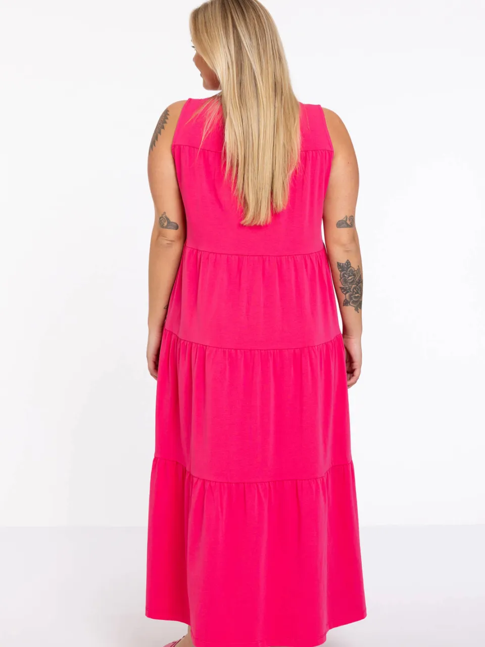 Yoek jurk met ruches roze, foto 4