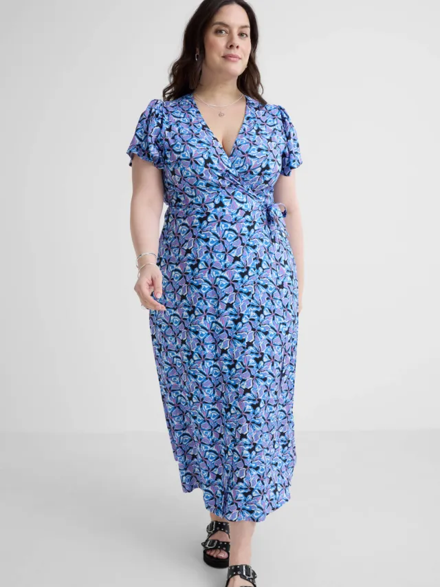 Anytime midi overslagjurk all-overprint blauw