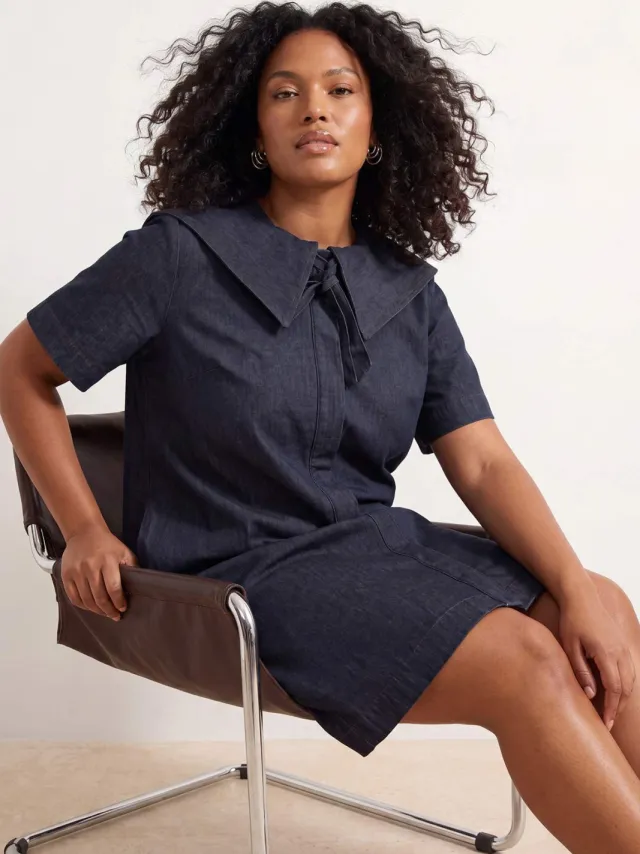 Trendyol Curve Dames Donkerblauw Effen Kort / Mini Kort Recht Grote maten Jurk Marineblauw/Blauw