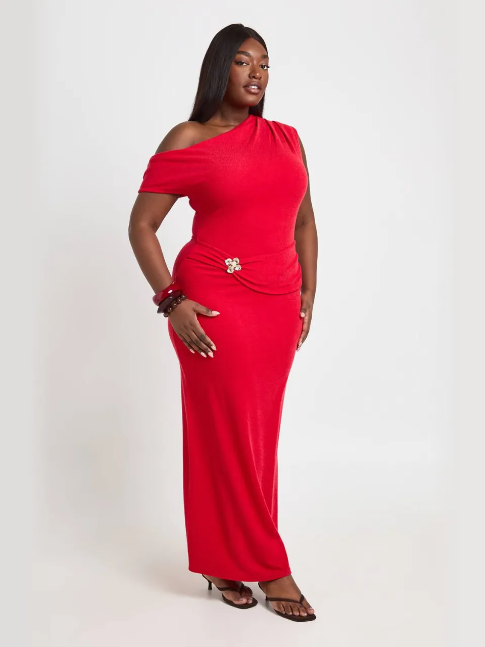 boohoo Dames Plus Getextureerde Maxi Jurk Met Bloementrim rood, foto 3