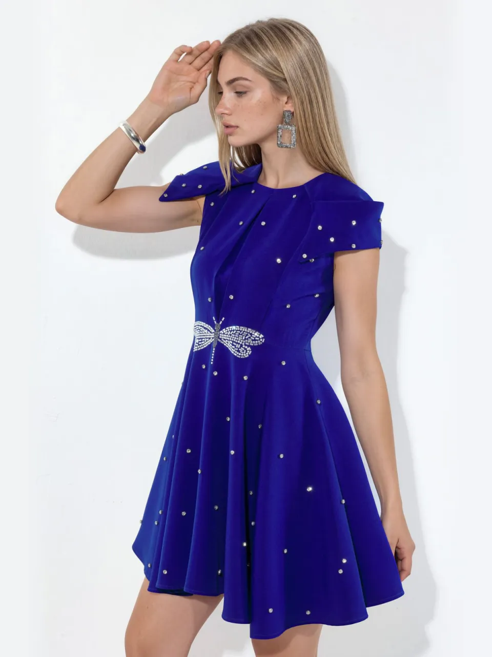 MSN Collection Dames A-lijn Mini-jurk met Pailletten blauw, foto 2