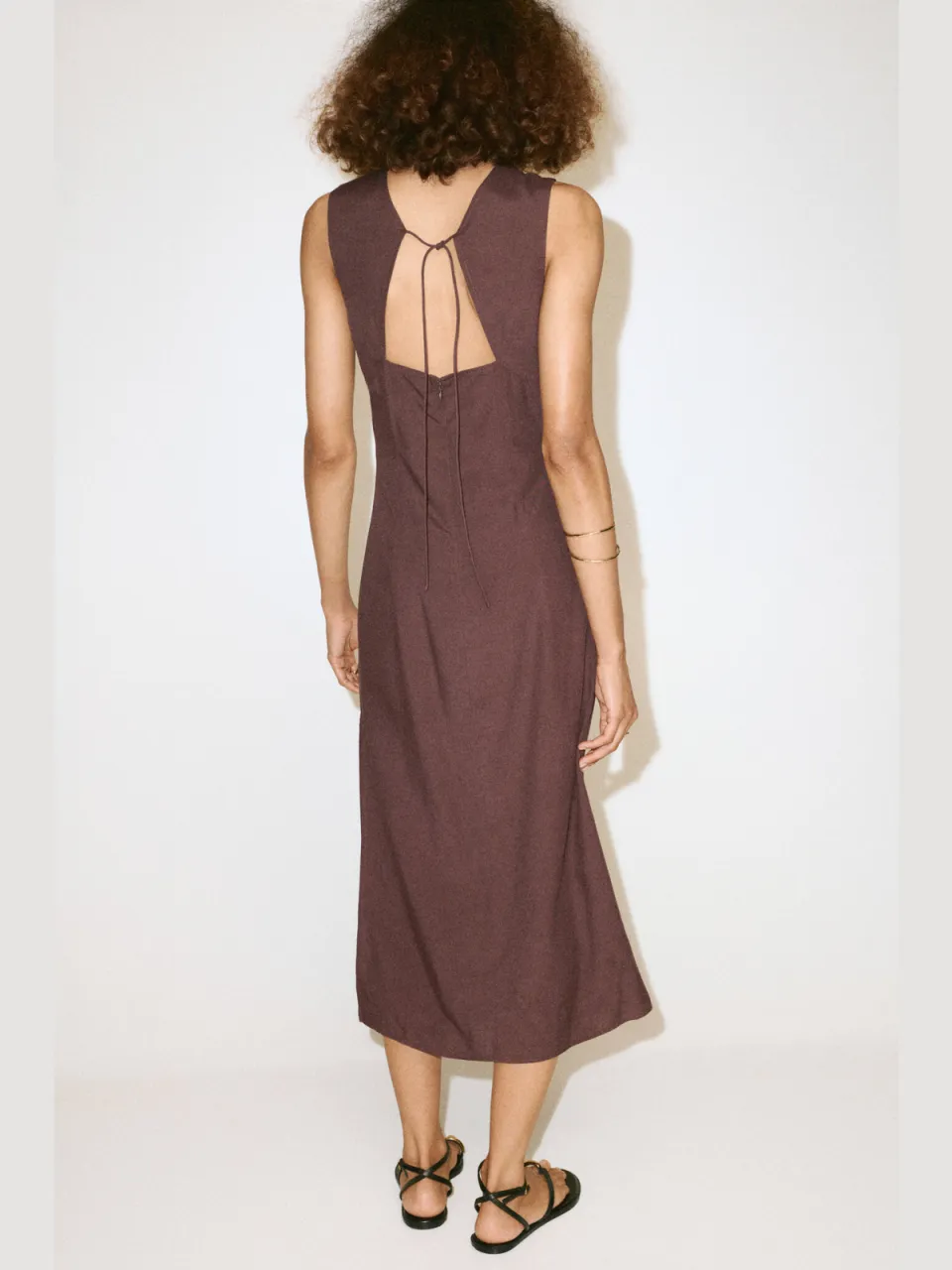 Mango midi jurk met linnen - bruin, foto 2