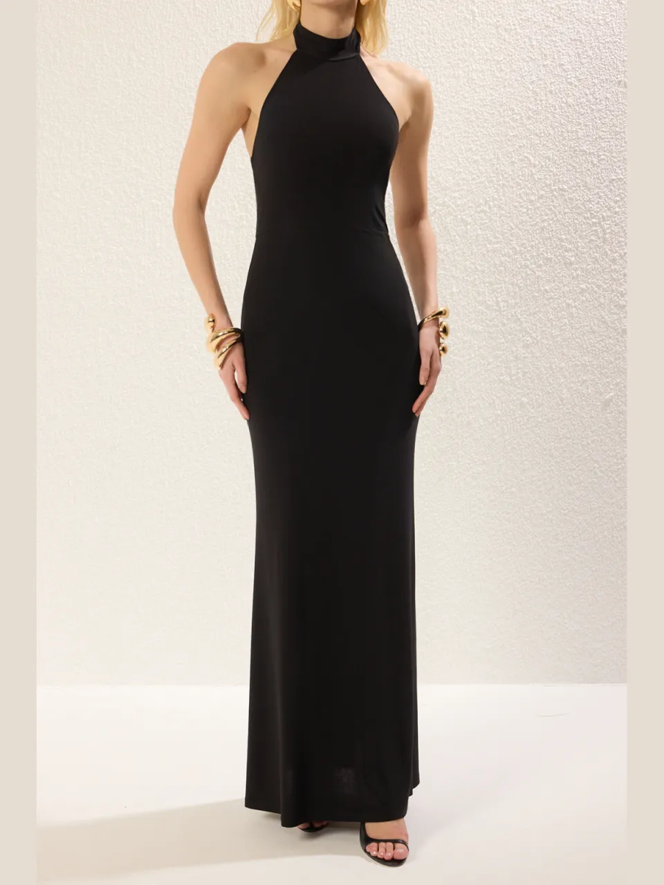 Trendyol TRENDYOLMİLLA Dames Zwart Effen Maxi Mouwloos Diploma-uitreiking / Gala A-lijn Avond & Gala Jurk