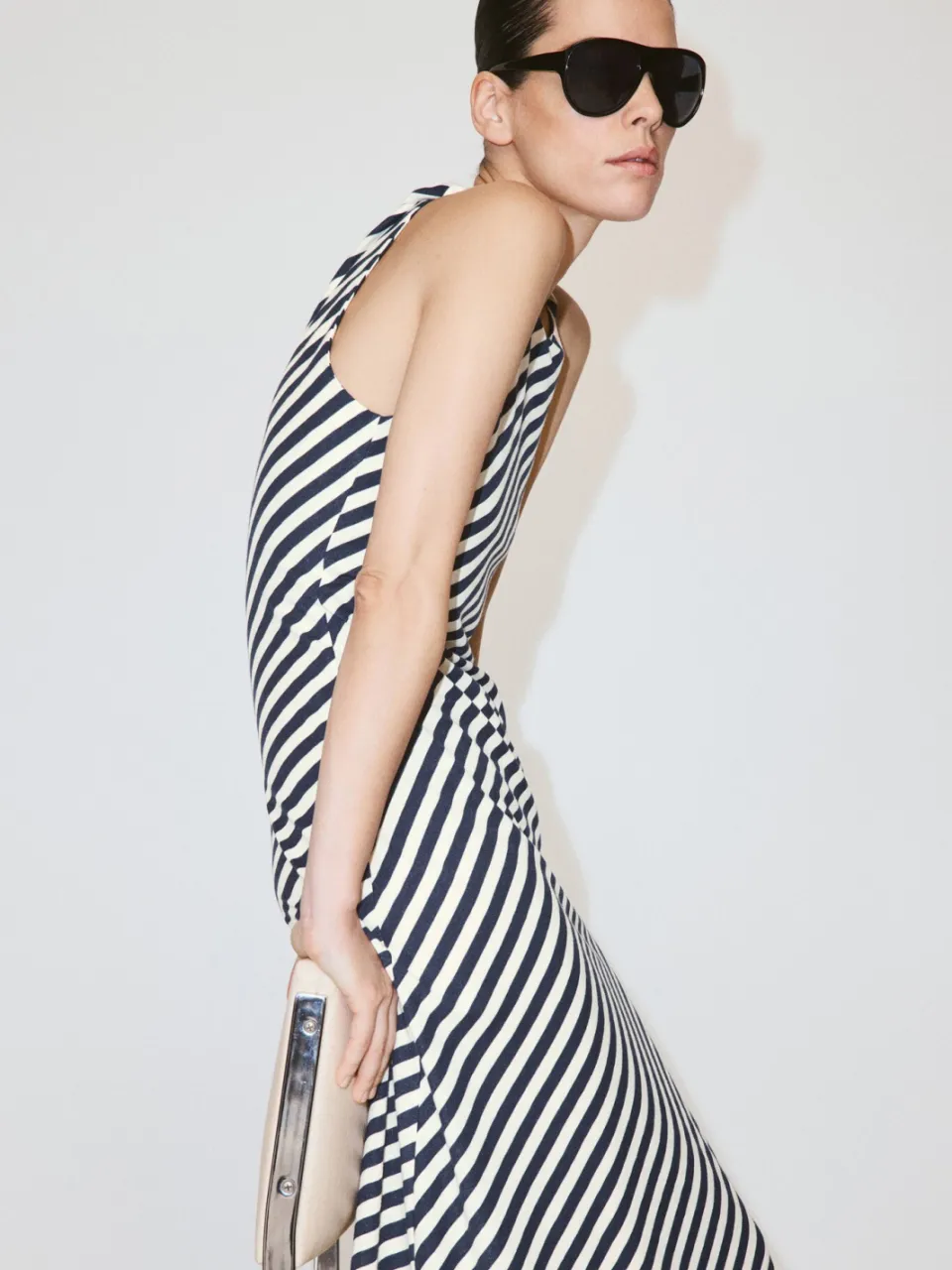 Mango gestreepte midi jurk - marineblauw, foto 2