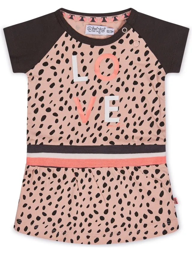 Dirkje E-LOVE ME Baby Meisjes Jurk Smokey pink + aop + smokey grey