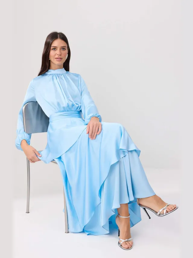 Trendyol Modest Dames Donkerblauw Effen Maxi Lang Stijlvol/Avond Skater Modest Avond Jurken