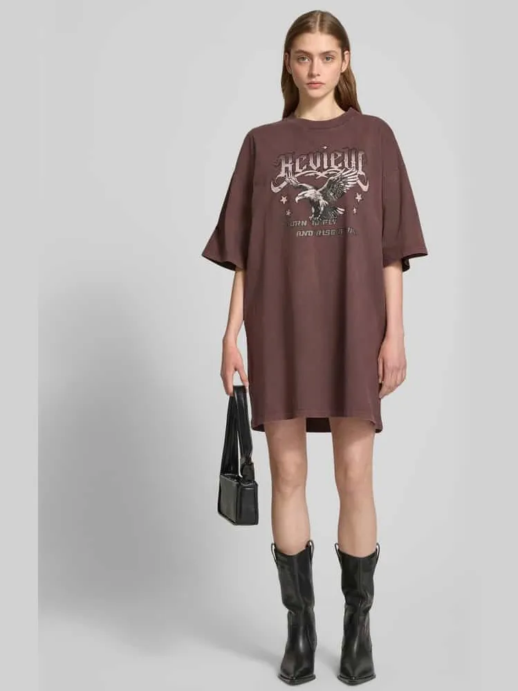REVIEW Oversized t-shirtjurk in minilengte Donkerbruin