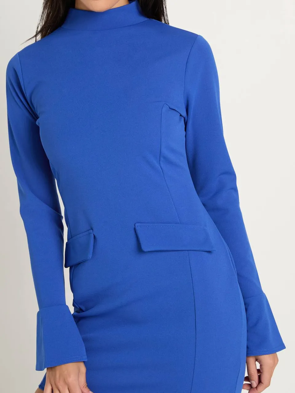 boohoo Dames Crepe Mini-jurk Met Hoge Hals En Zakdetail kobaltblauw, foto 4