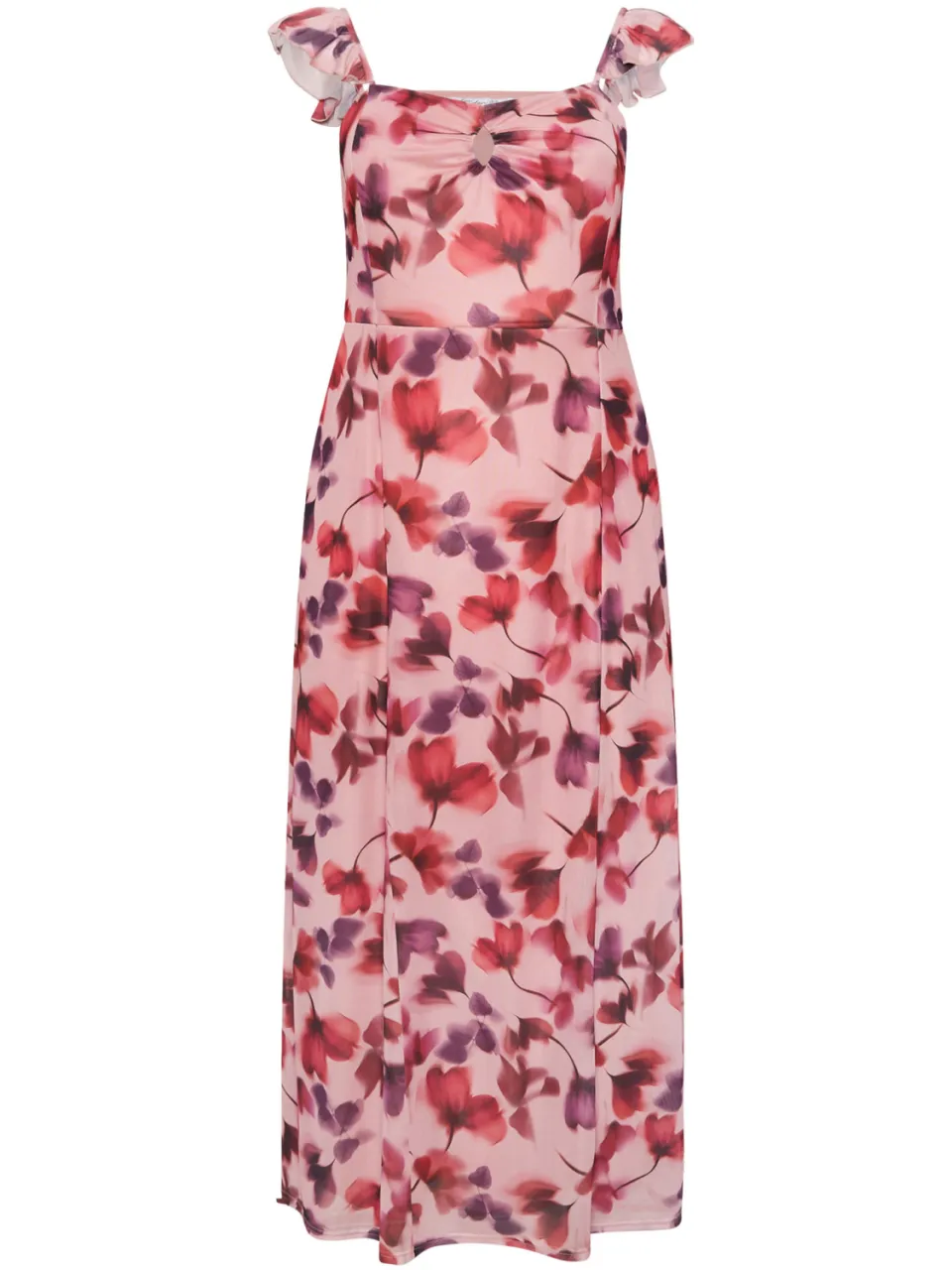 Yours London Yours Roze Jurk Met Bloemenprint, Sleutelgat En Ruches-60, foto 5