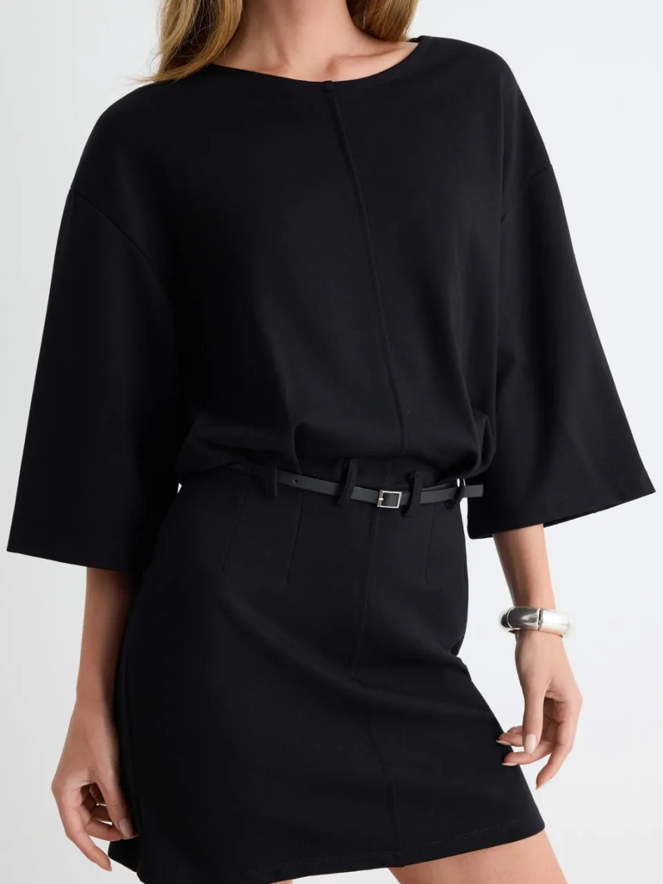 Trendyol TRENDYOLMİLLA Dames Zwart Effen Kort / Mini Driekwart mouw Bodycon Jurken, foto 2