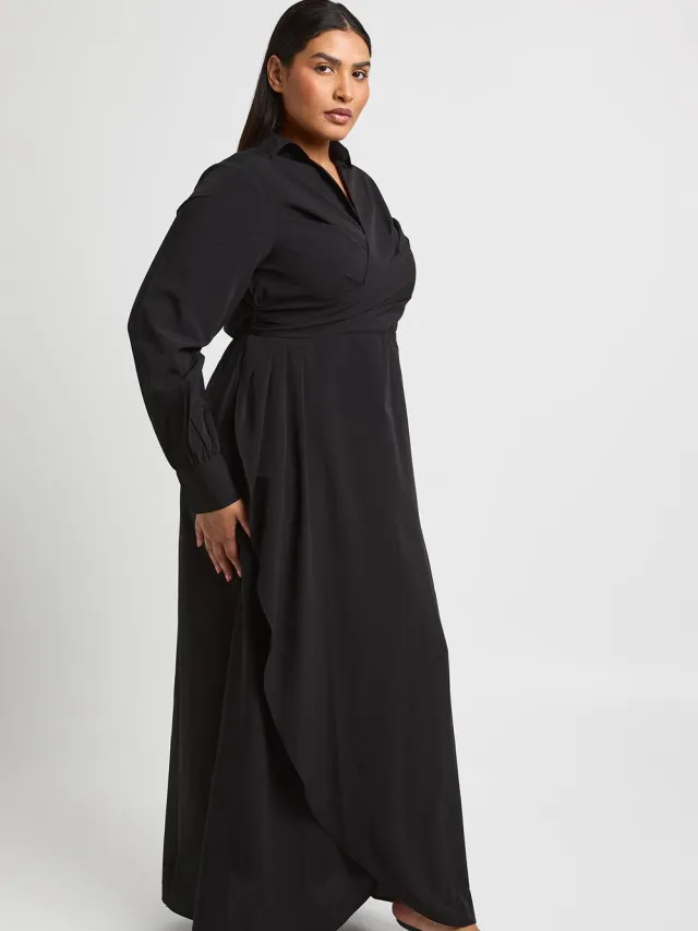boohoo Dames Plus Maxi Jurk Met Overslag En Hemdkraag zwart, foto 2
