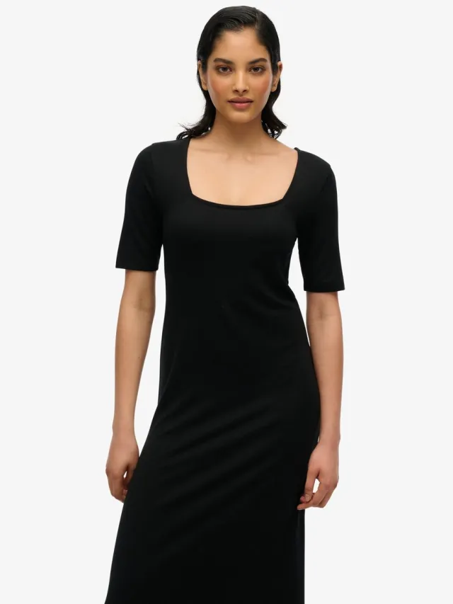 Superdry Jersey midi-jurk met korte mouwen en vierkante hals - Dames - Jurken black