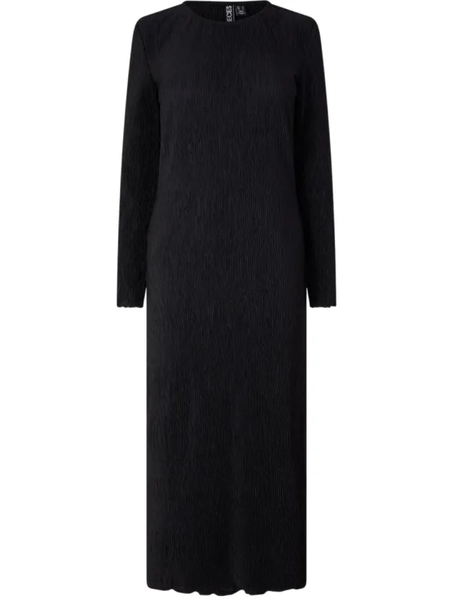 Pieces Dames Crew Neck Lange Mouwen Maxi Jurk (Zwart)