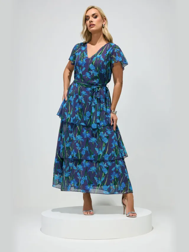 Yours London Marineblauwe Gelaagde Maxijurk Met Bloemenprint Blue