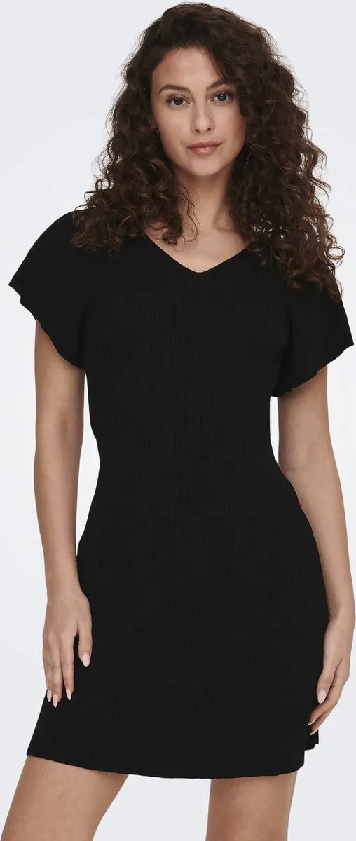 Only ONLLEELO S/S V-NECK DRESS KNT NOOS Dames Jurk Black