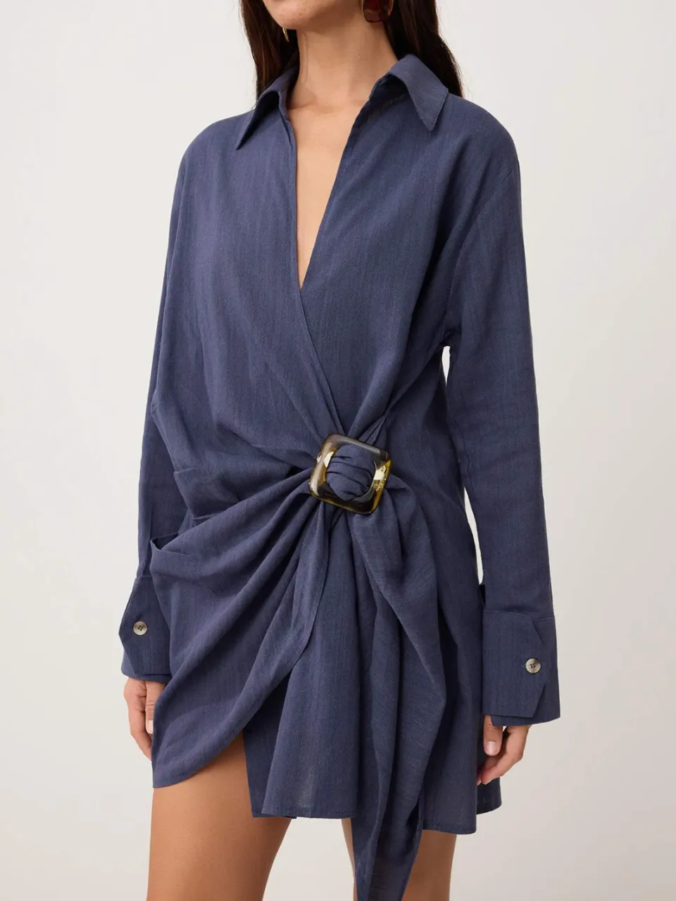 Trendyol TRENDYOLMİLLA Dames Donkerblauw Effen Kort / Mini Lang Casual Double-breasted Jurken marineblauw/blauw, foto 2