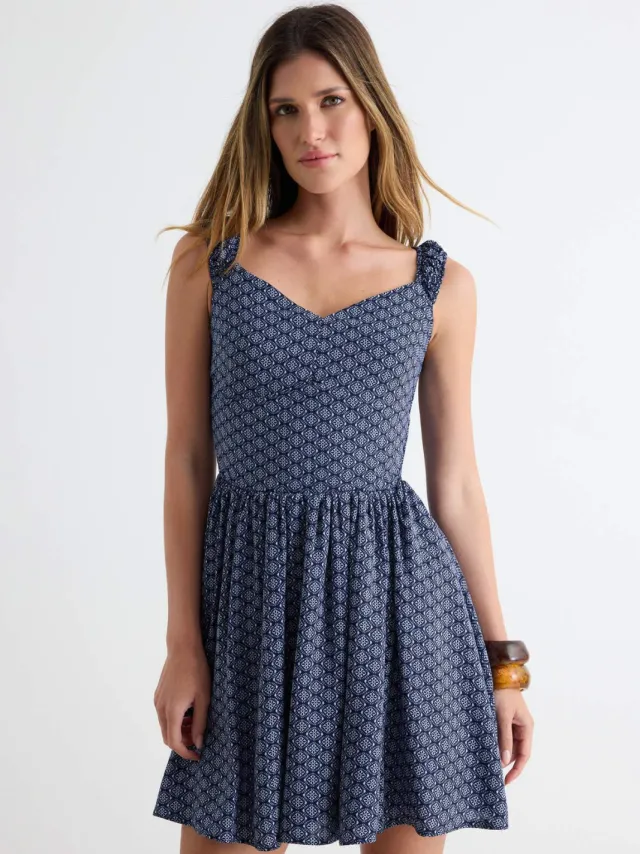 Trendyol TRENDYOLMİLLA Dames Blauw Geometrisch patroon Kort / Mini Mouwloos Skater Jurken