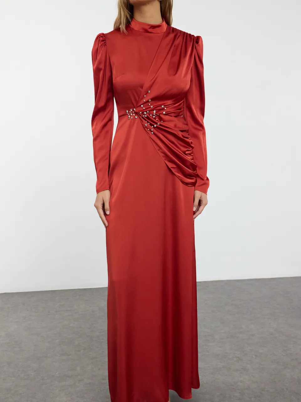 Trendyol Modest Dames Rood Effen Maxi Lang Stijlvol/Avond Recht Modest Avond Jurken, foto 2