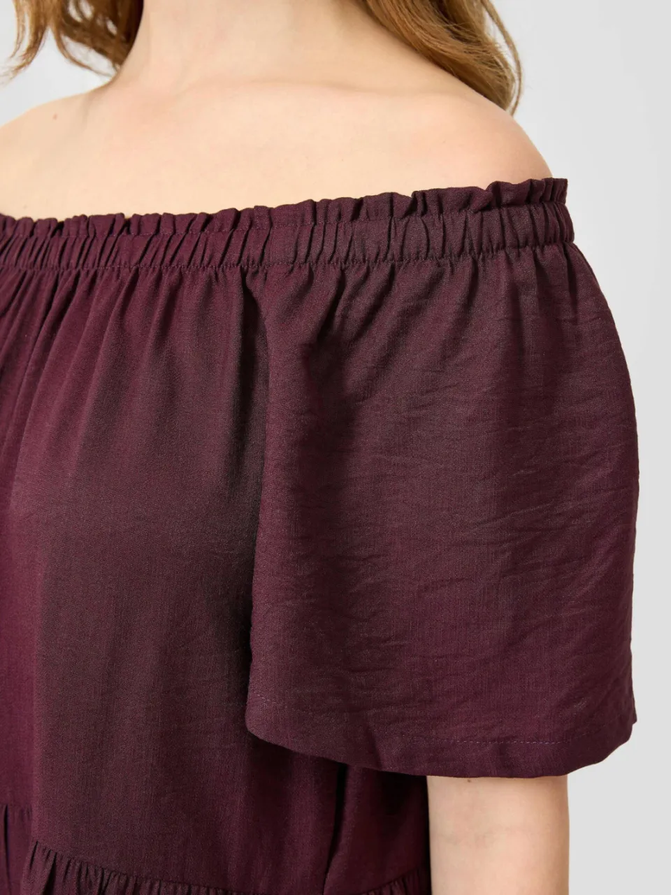 QS off shoulder viscose mini jurk - paars, foto 6