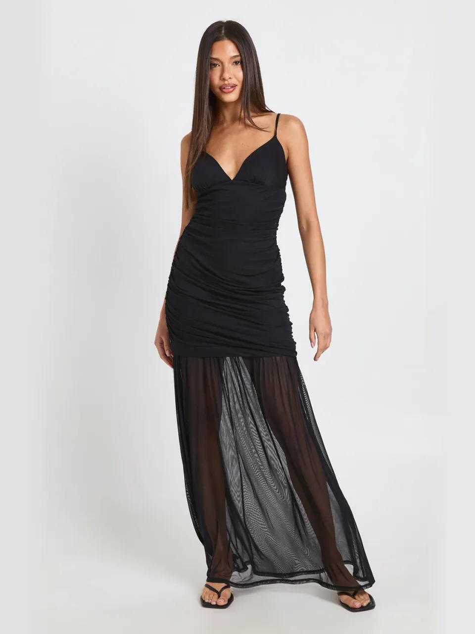 boohoo Dames Mesh Cami Vloerlange Maxi Jurk zwart, foto 3