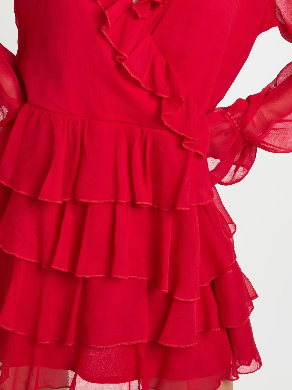 boohoo Dames Petite Chiffon Mini Jurk met Ruffle Details rood, foto 4