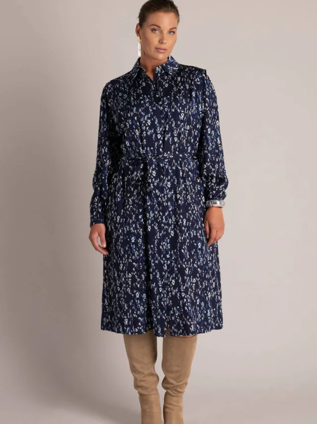 Yest Curve Plus Size midi blousejurk met print - donkerblauw