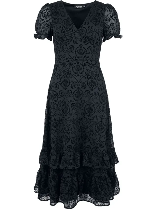Jawbreaker Devore Ruffle Hem Maxi Dress Dames Maxi-jurk - zwart