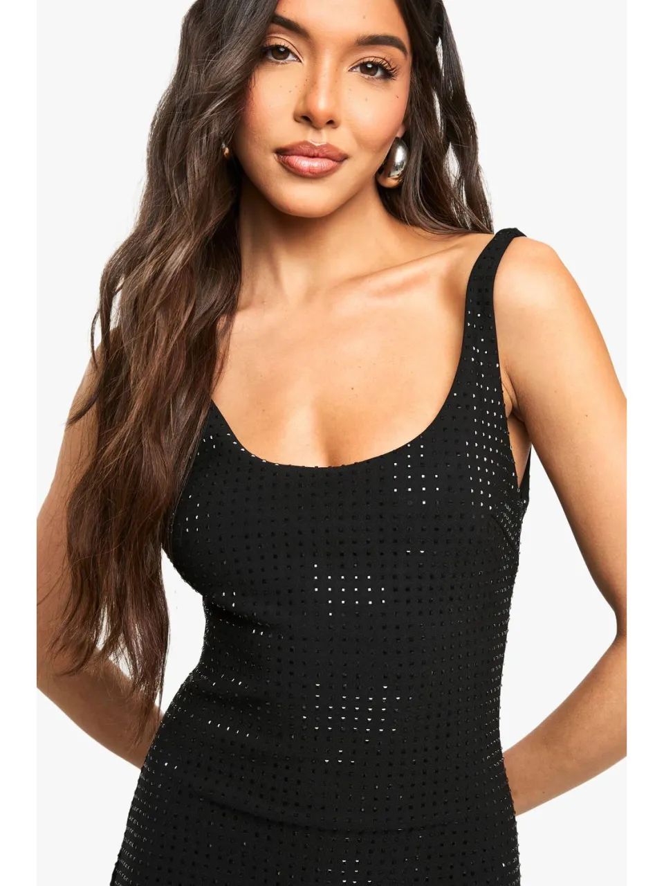 boohoo Dames Hotfix Diamante Scoop Neck Mini Jurk zwart, foto 5