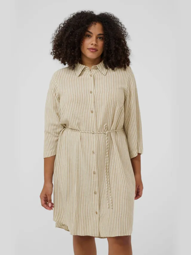 Kaffe Curve blousejurk met krijtstreep beige Beige/ecru