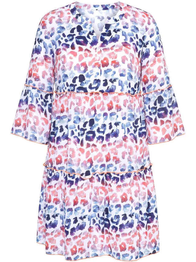 Angel of Style Dames - Jurk A-lijn luipaardstrepen gekleurde naden volants - Ochtend blauw