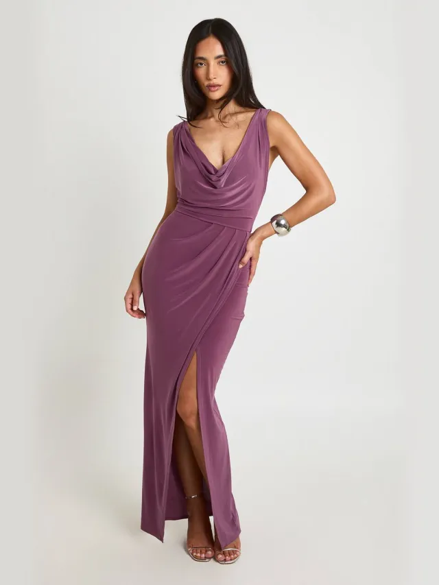boohoo Dames Soft Touch Gerimpelde Wikkel Maxi Jurk Mauve